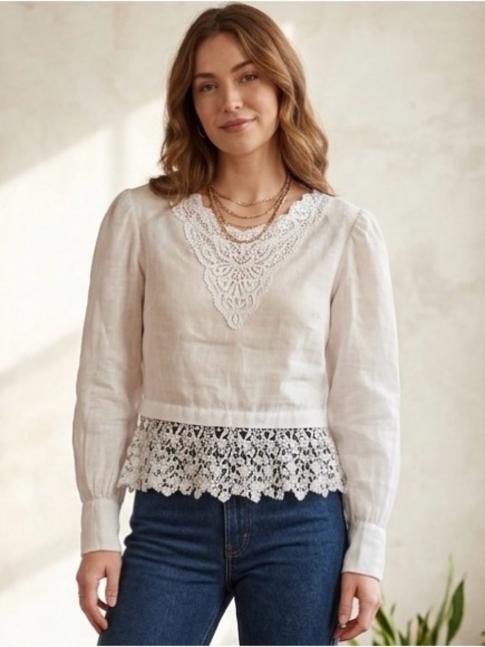 Vintage Cloak of Many Colors White Linen Lace Blouse Cottagecore Victorian Top 4